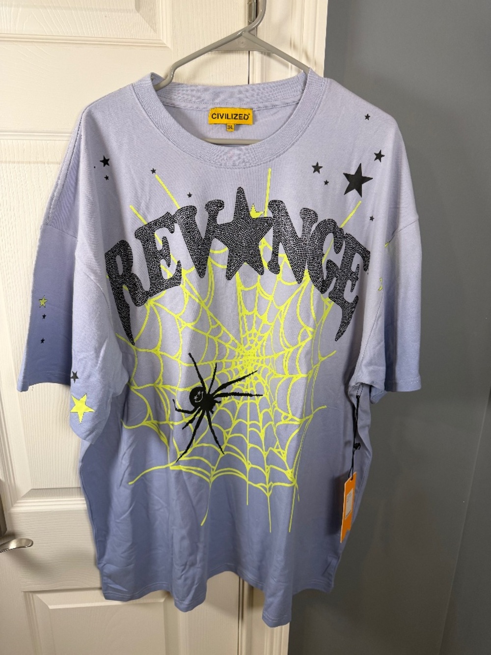 Civilized Revenge Spider Web Rhinestone Graphic T-Shirt Light Lilac 3XL NWT